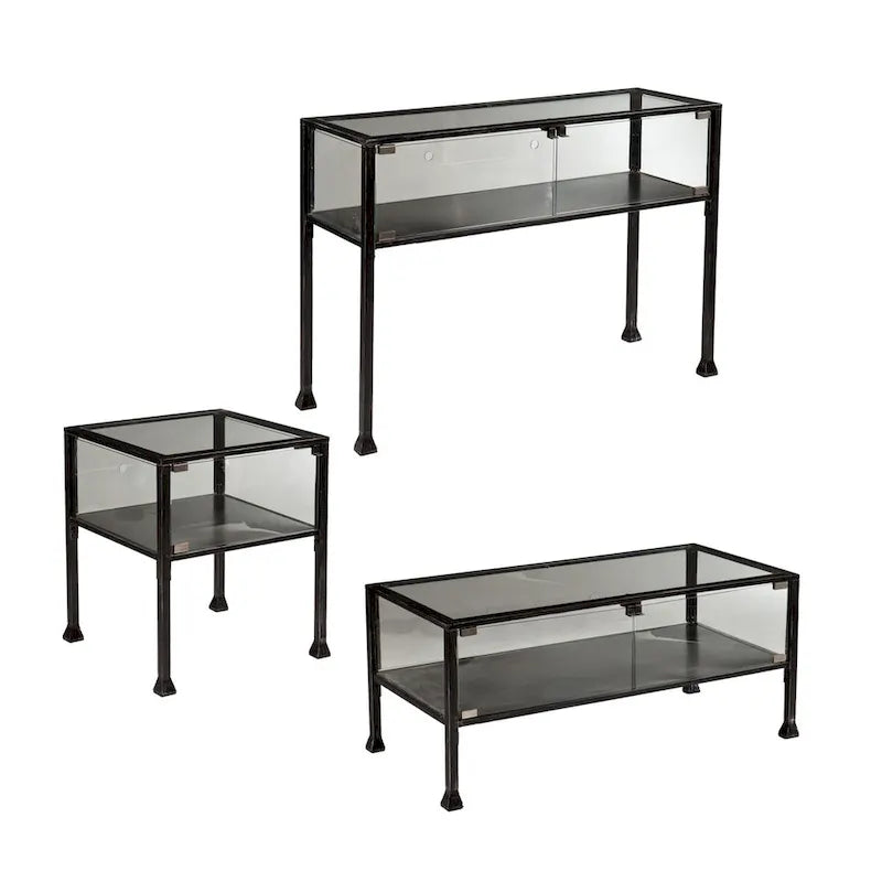 Tavolino da caffè rettangolare 43 in vetro nero e metallo - 18,5 H x 42,5 L x 21 P