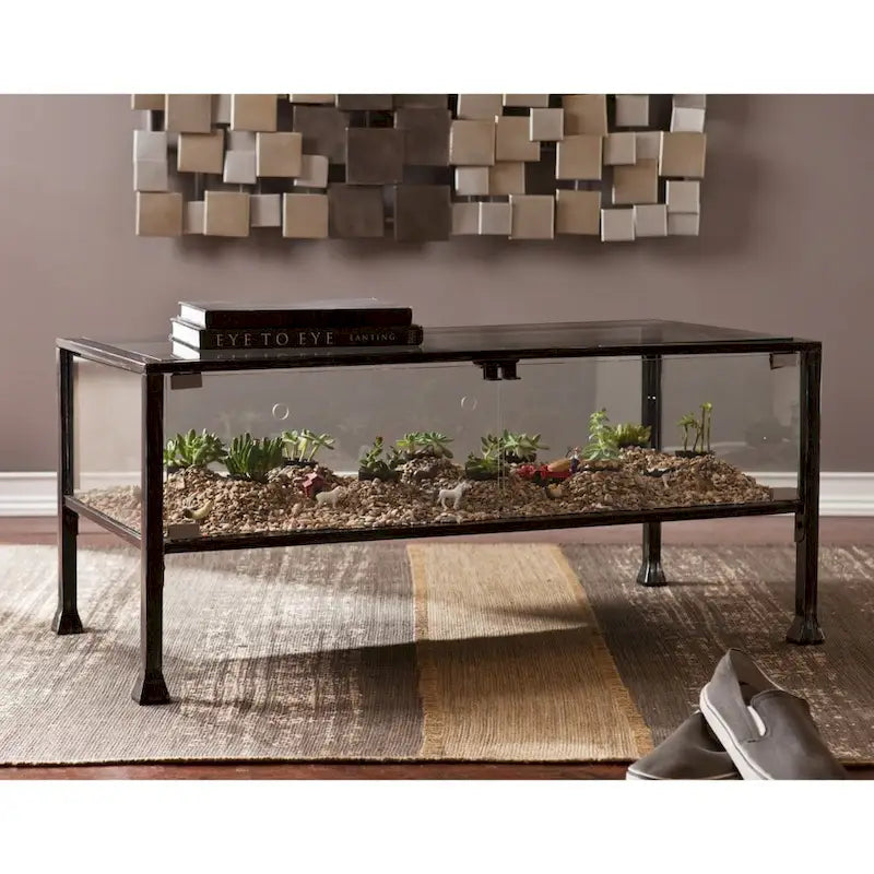 Tavolino da caffè rettangolare 43 in vetro nero e metallo - 18,5 H x 42,5 L x 21 P
