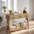 Modern Wood Console Table with Storage and Open Storage Shelf