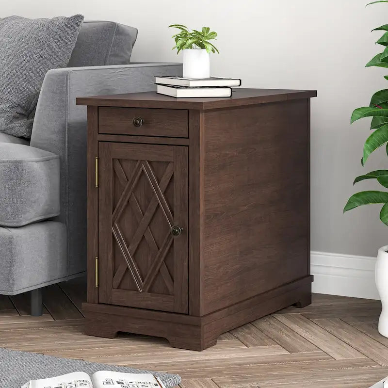 Tavolino/Comodino con ricarica classica con porte USB e vano portaoggetti - 58,4 cm di altezza