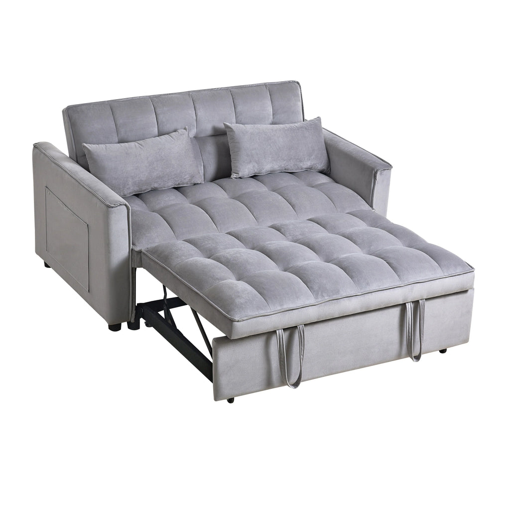 Moderno divano letto estraibile, divano letto 3-in-1 con schienale regolabile, divanetto in velluto, cuscini e tasche laterali
