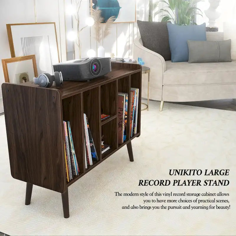 Mobile per giradischi con presa di corrente e porte USB, Tavolino porta dischi in vinile, Scaffale espositore per dischi in vinile