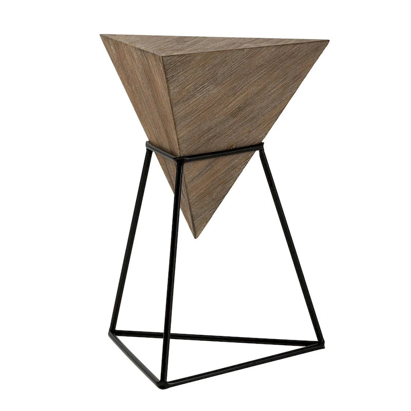 COZAYH Tavolino da Salotto Moderno Geometrico con Piano in Legno e Base in Metallo, Porta Piante Laterale a Piramide Unico per Ufficio, Triangolare