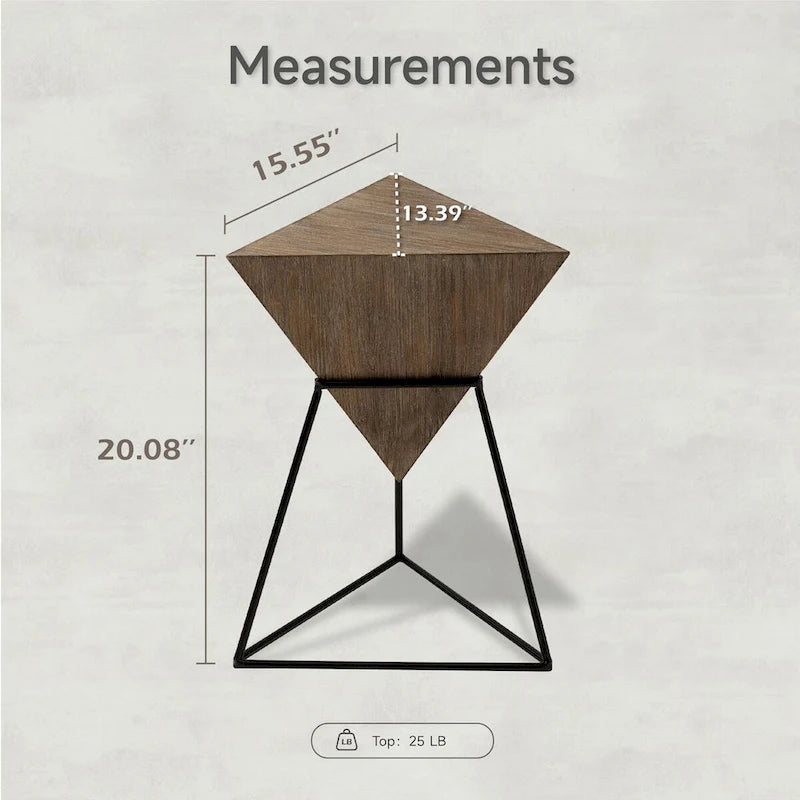 COZAYH Tavolino da Salotto Moderno Geometrico con Piano in Legno e Base in Metallo, Porta Piante Laterale a Piramide Unico per Ufficio, Triangolare