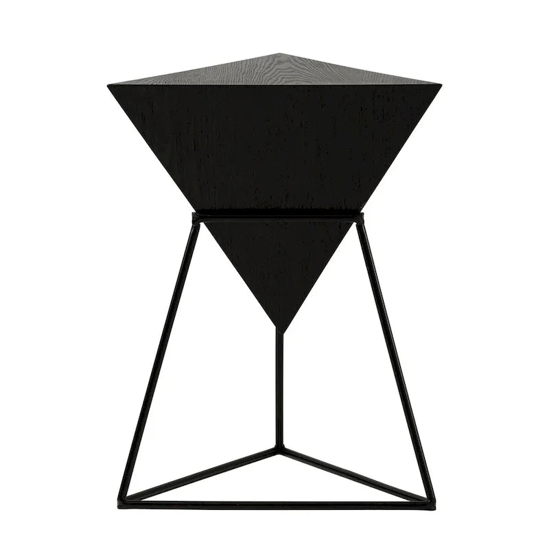 COZAYH Tavolino da Salotto Moderno Geometrico con Piano in Legno e Base in Metallo, Porta Piante Laterale a Piramide Unico per Ufficio, Triangolare