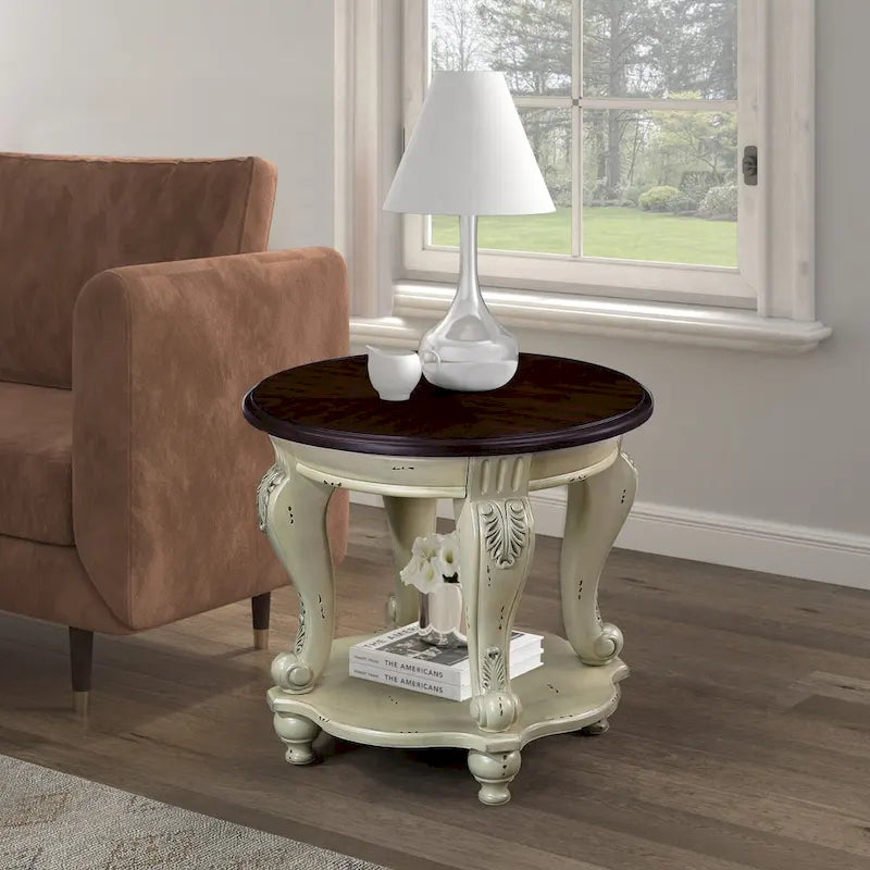 22 Round End Table,Solid Wood Sofa Side Table with Shelf,Living Room Corner Table Easy Assemble