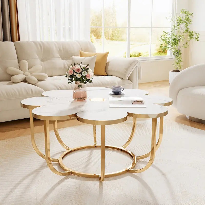 Table basse centrale moderne en forme de fleur de 39,4 pouces pour salon