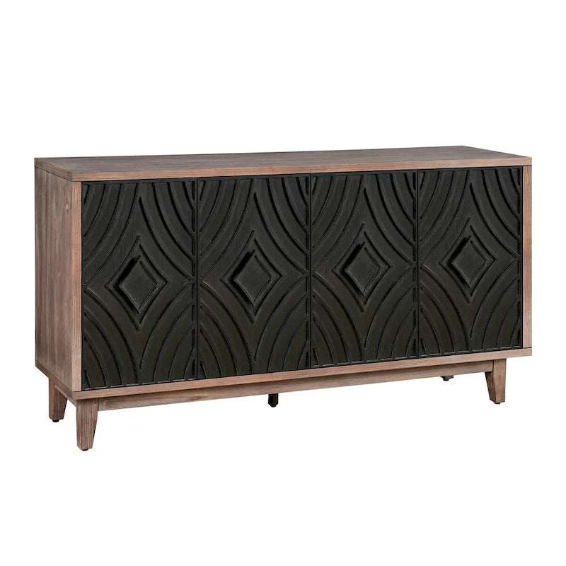 Madia Buffet Mobile Contenitore da Cucina Credenza con 4 Ante a Motivo Diamantato Convesso e 2 Ripiani Tavolino Console d'Accento