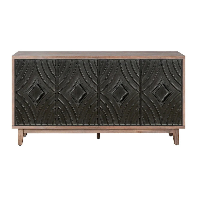 Madia Buffet Mobile Contenitore da Cucina Credenza con 4 Ante a Motivo Diamantato Convesso e 2 Ripiani Tavolino Console d'Accento