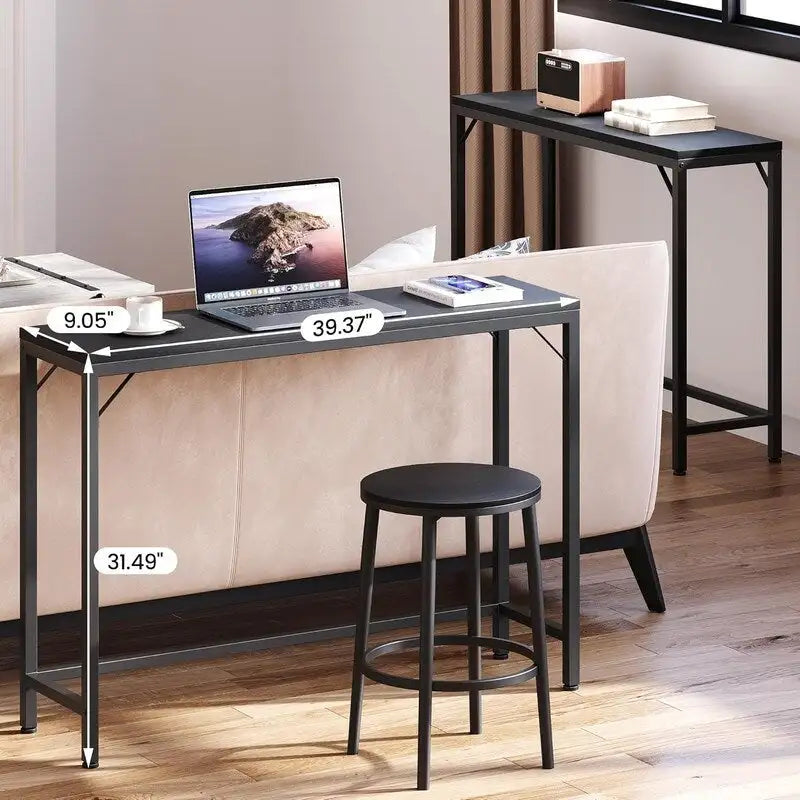 Consolle, Tavolo da Ingresso a 2 Livelli con Ripiano, Tavolo Stretto da Divano con Design a V