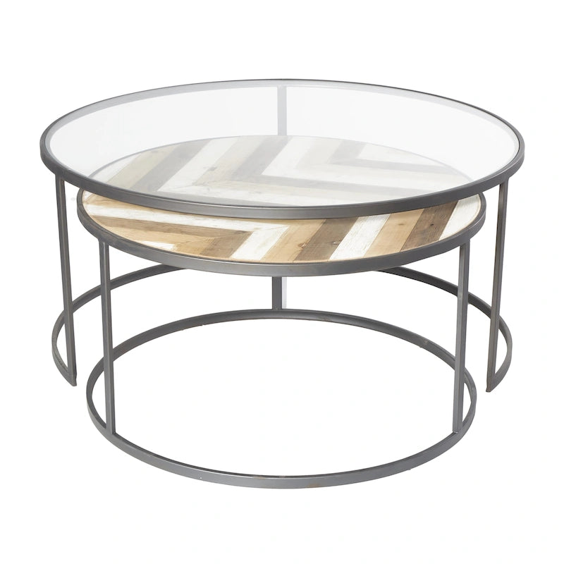 Tavolino da salotto con nido in legno con piano in vetro trasparente - Set di 2 grigio - Roche River Decor