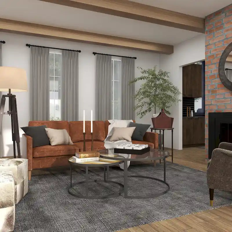 Tavolino da salotto con nido in legno con piano in vetro trasparente - Set di 2 grigio - Roche River Decor
