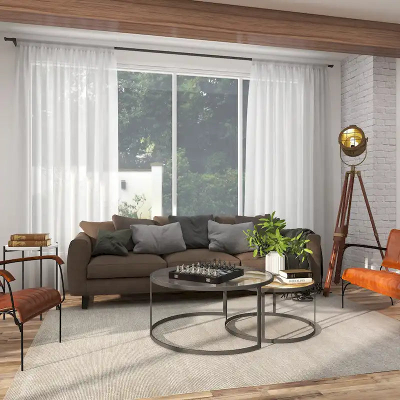 Tavolino da salotto con nido in legno con piano in vetro trasparente - Set di 2 grigio - Roche River Decor