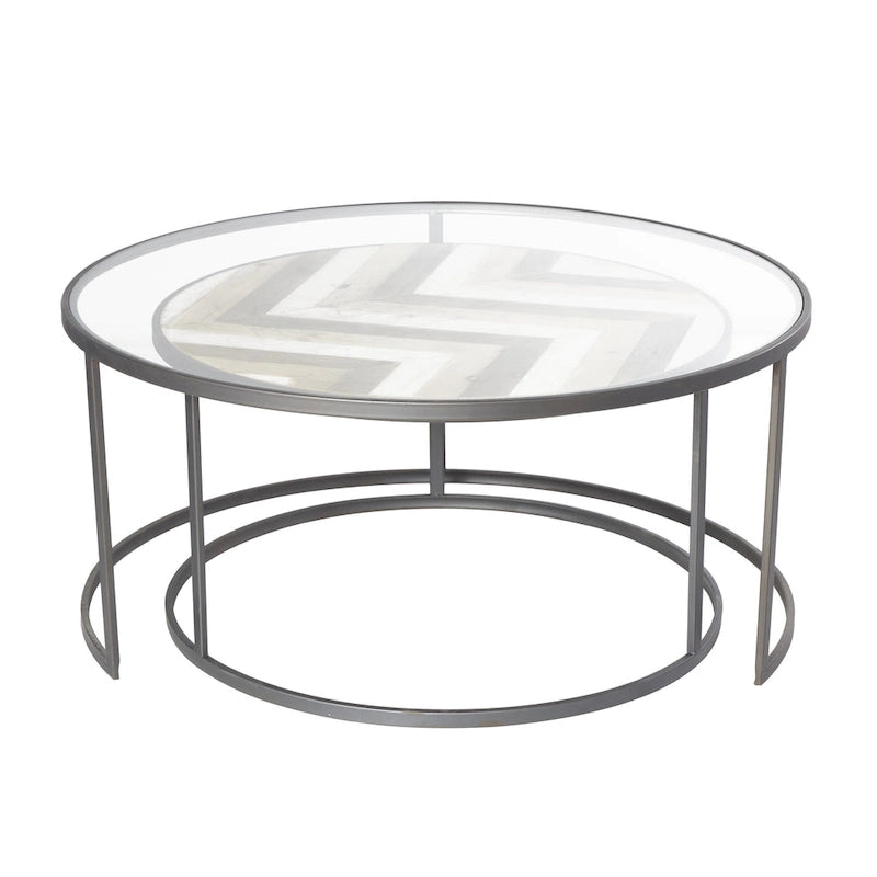 Tavolino da salotto con nido in legno con piano in vetro trasparente - Set di 2 grigio - Roche River Decor