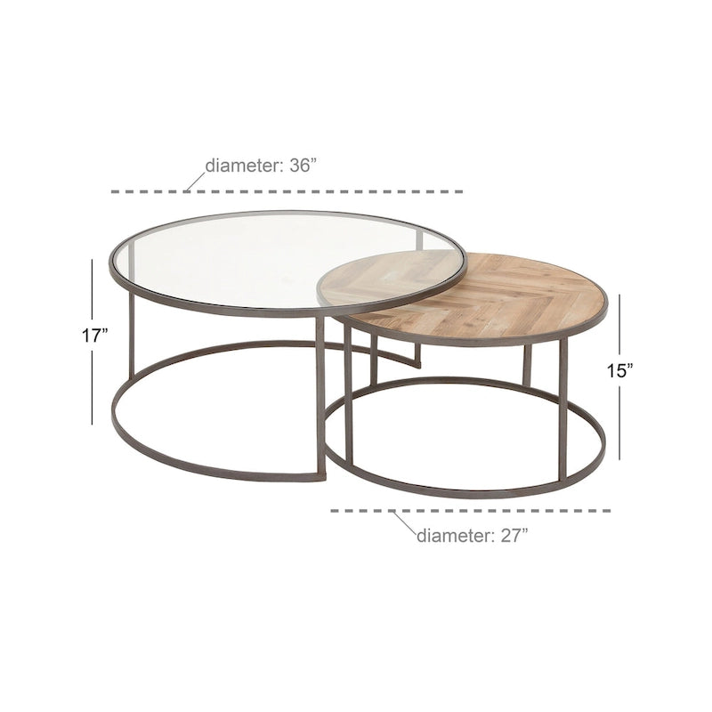 Tavolino da salotto con nido in legno con piano in vetro trasparente - Set di 2 grigio - Roche River Decor