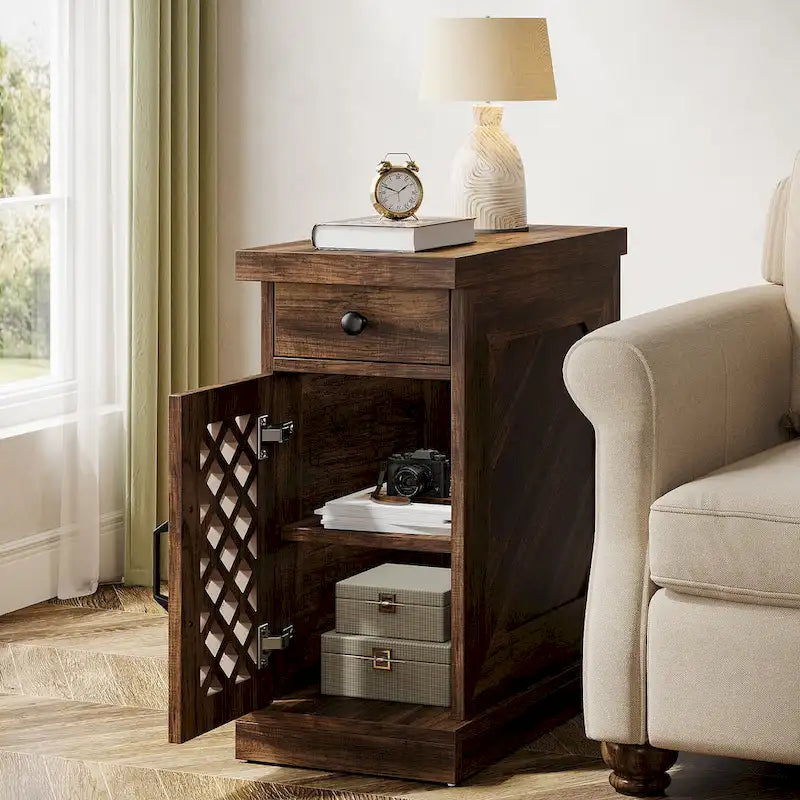 Table d'appoint en bois de 65 cm de haut, Table de chevet pour chambre à coucher, Marron rustique - 60 cm L x 30 cm l x 65 cm H