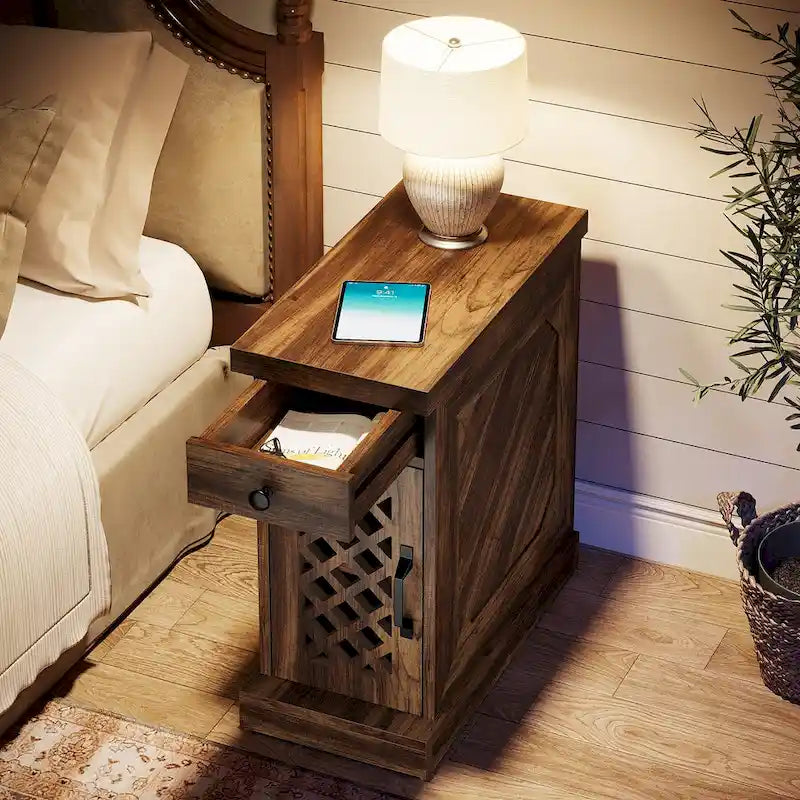 Table d'appoint en bois de 65 cm de haut, Table de chevet pour chambre à coucher, Marron rustique - 60 cm L x 30 cm l x 65 cm H