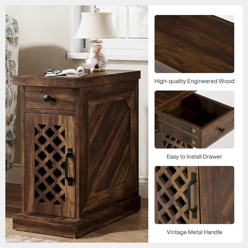 Table d'appoint en bois de 65 cm de haut, Table de chevet pour chambre à coucher, Marron rustique - 60 cm L x 30 cm l x 65 cm H