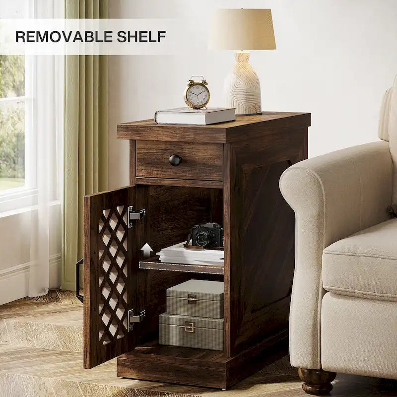 Table d'appoint en bois de 65 cm de haut, Table de chevet pour chambre à coucher, Marron rustique - 60 cm L x 30 cm l x 65 cm H