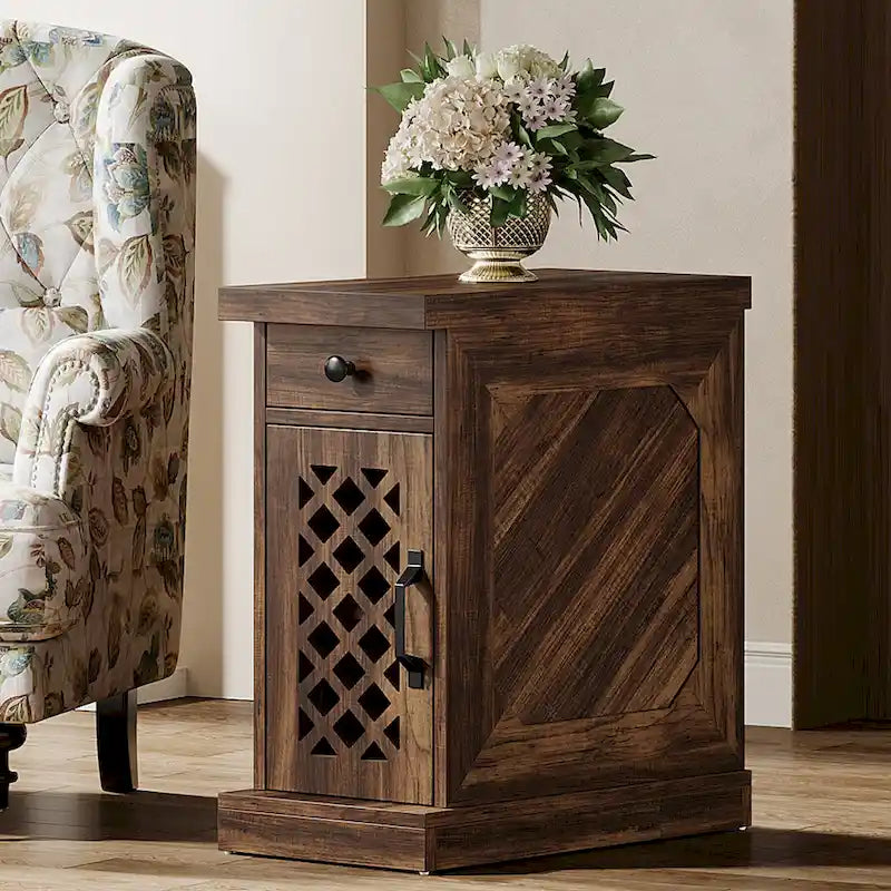 Table d'appoint en bois de 65 cm de haut, Table de chevet pour chambre à coucher, Marron rustique - 60 cm L x 30 cm l x 65 cm H