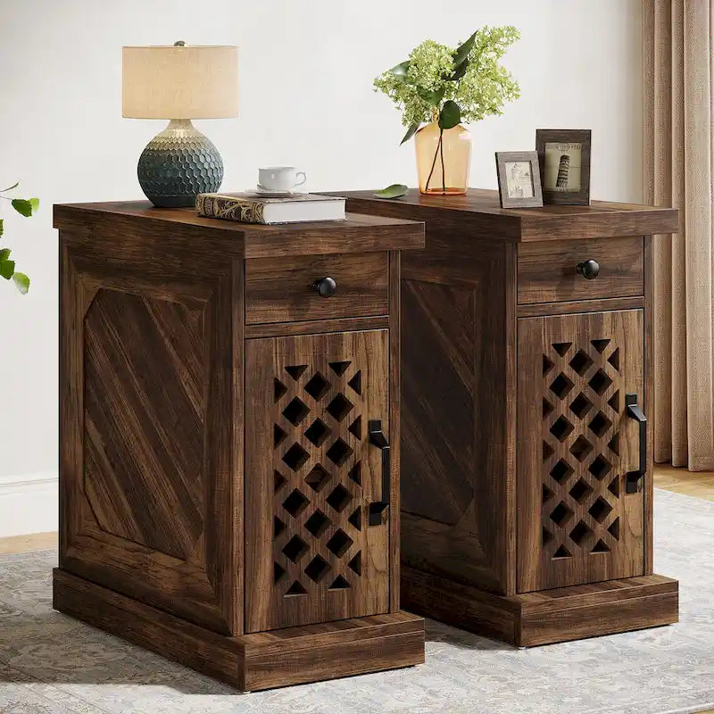 Table d'appoint en bois de 65 cm de haut, Table de chevet pour chambre à coucher, Marron rustique - 60 cm L x 30 cm l x 65 cm H