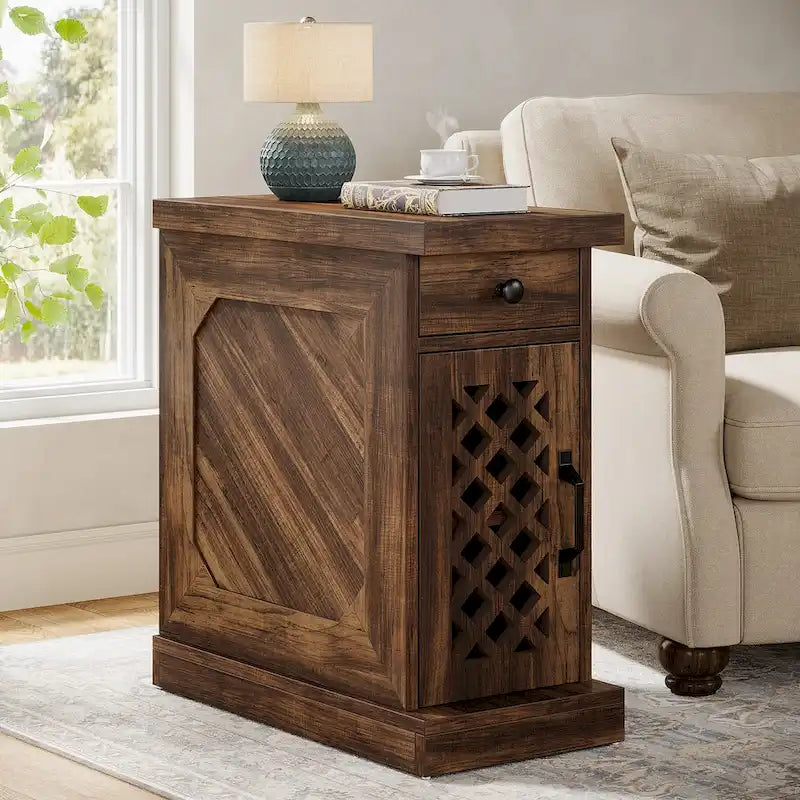 Table d'appoint en bois de 65 cm de haut, Table de chevet pour chambre à coucher, Marron rustique - 60 cm L x 30 cm l x 65 cm H