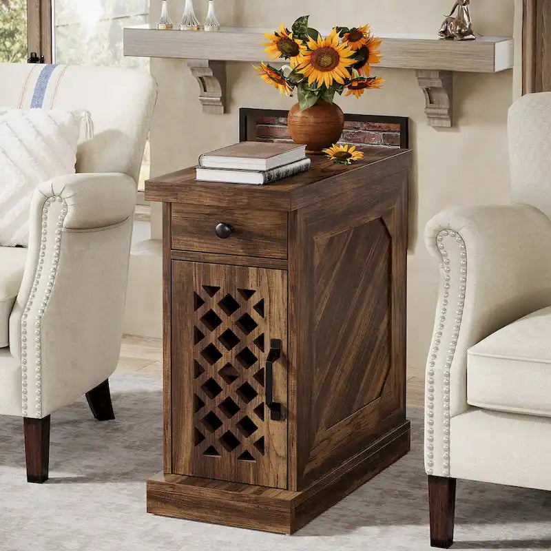 Table d'appoint en bois de 65 cm de haut, Table de chevet pour chambre à coucher, Marron rustique - 60 cm L x 30 cm l x 65 cm H