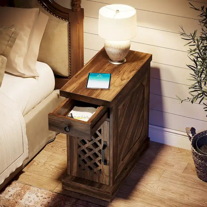 Table d'appoint en bois de 65 cm de haut, Table de chevet pour chambre à coucher, Marron rustique - 60 cm L x 30 cm l x 65 cm H