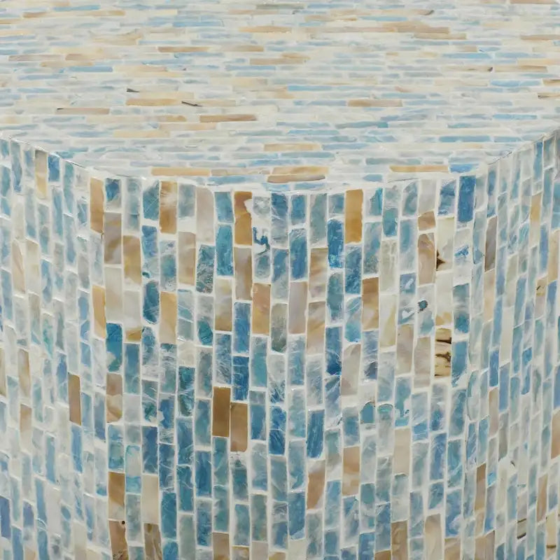 Tavolino d'appoggio/terminale a mosaico intarsiato a mano in madreperla - Blu - Roche River Decor