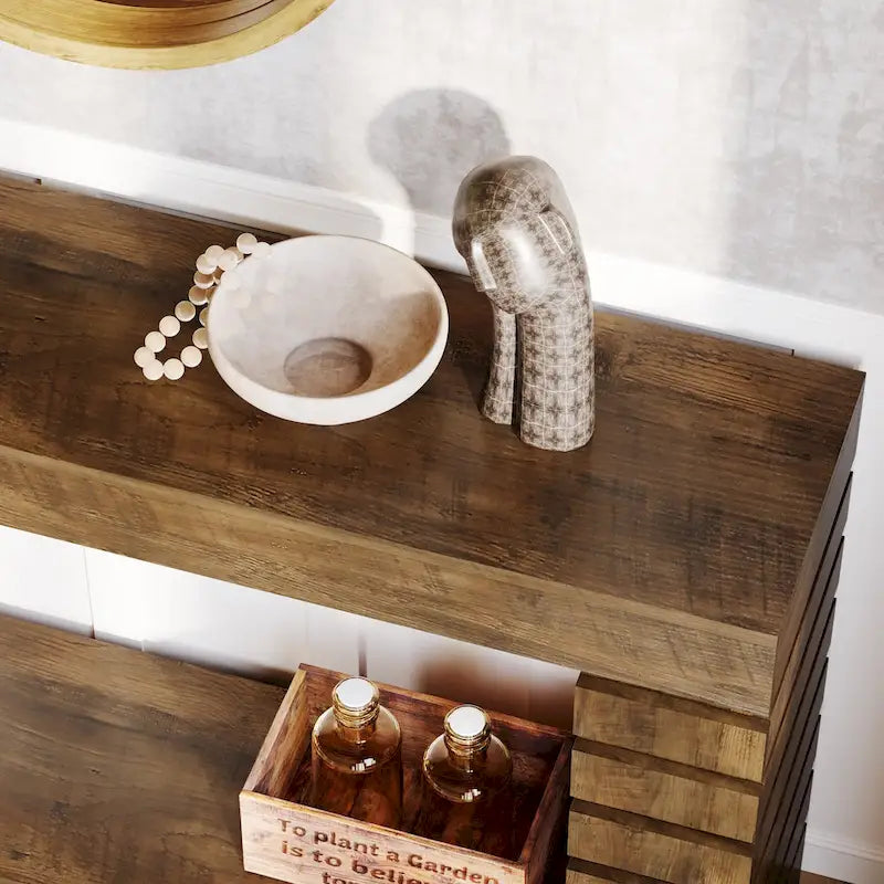 Tavolo Consolle Lungo Vintage, Tavolo d'Ingresso in Legno con Contenitore per Soggiorno