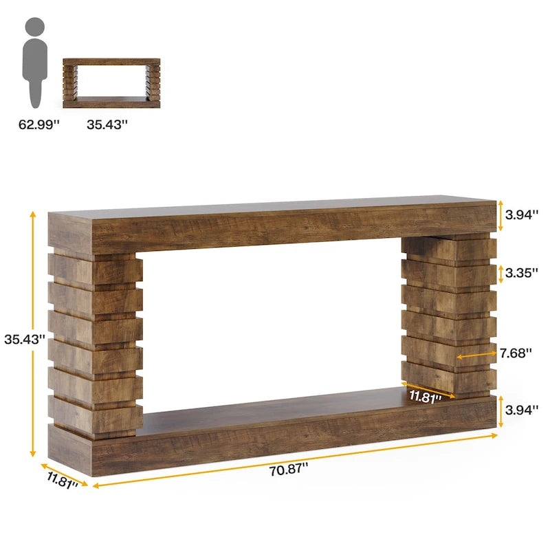 Tavolo Consolle Lungo Vintage, Tavolo d'Ingresso in Legno con Contenitore per Soggiorno