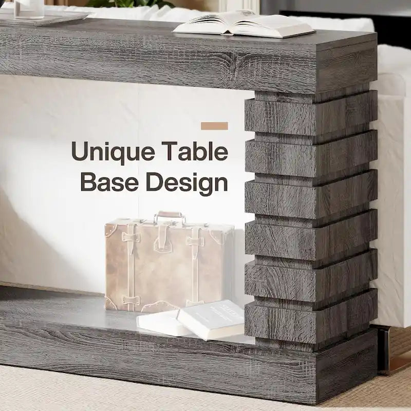 Tavolo Consolle Lungo Vintage, Tavolo d'Ingresso in Legno con Contenitore per Soggiorno