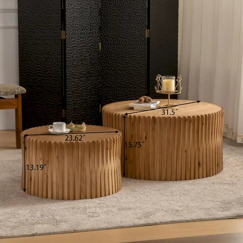 Ensemble de 2 tables basses avec motif gaufré vertical texturé pour salon