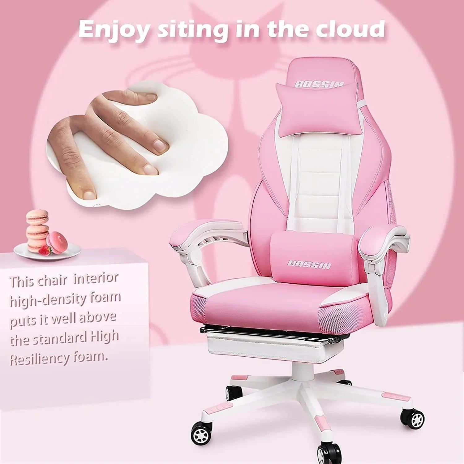 Sedia da gaming BOSSIN Racing Style, sedia da gamer per persone robuste fino a 136 kg, sedia da computer con schienale alto