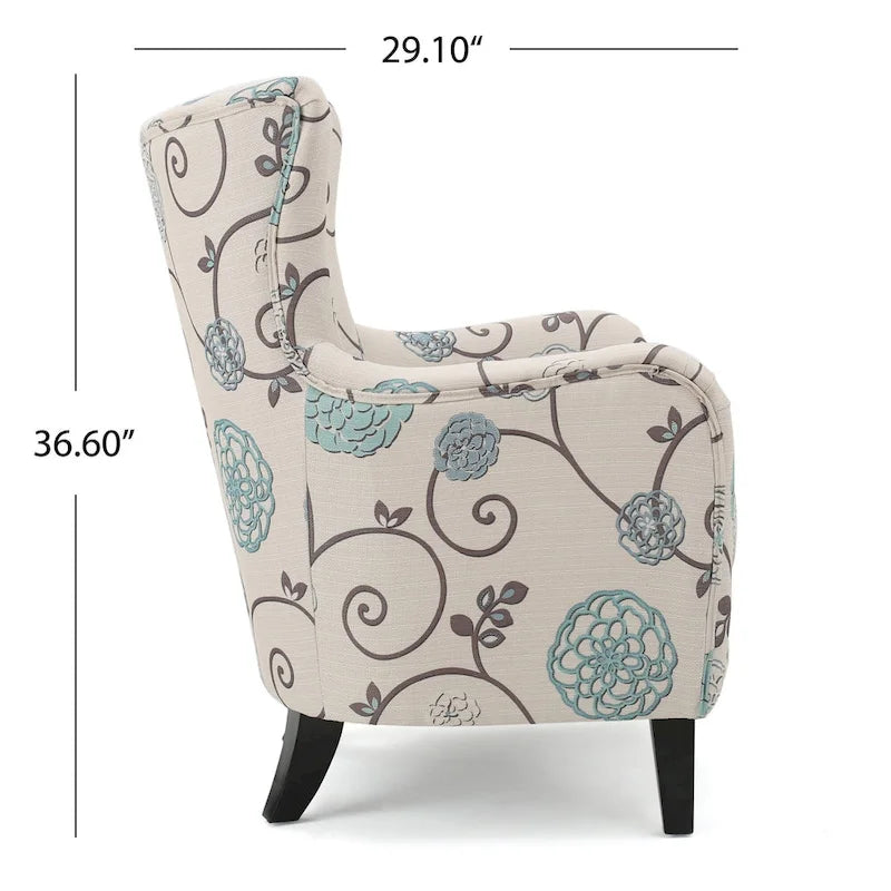 Poltrona imbottita schienale alto Modern Retro 30,25" con gambe in legno per soggiorno