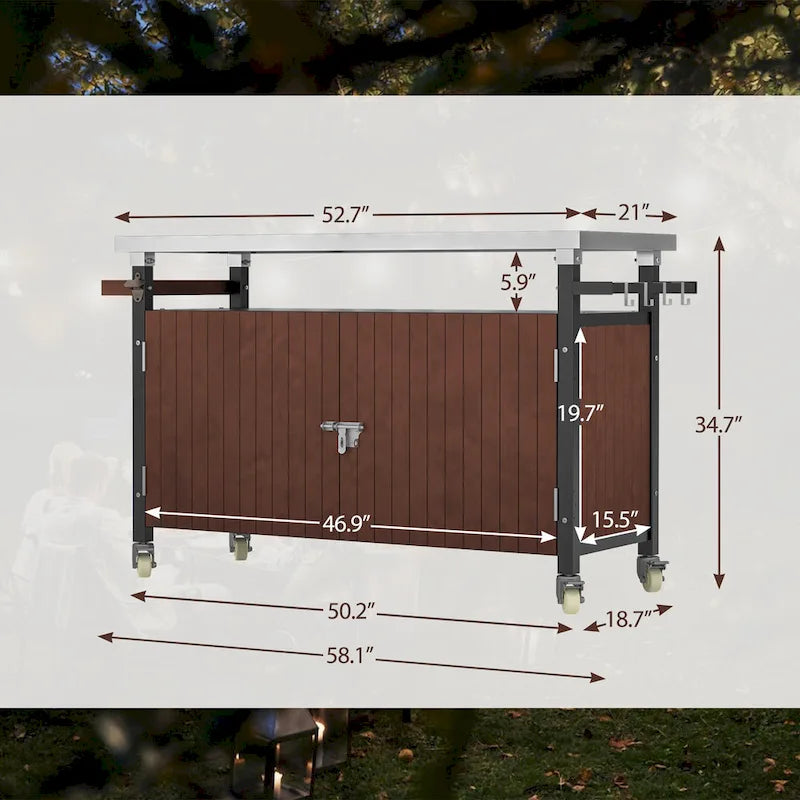 Carrello per Barbecue da Esterno con Piano in Acciaio Inox (sgabello non incluso)