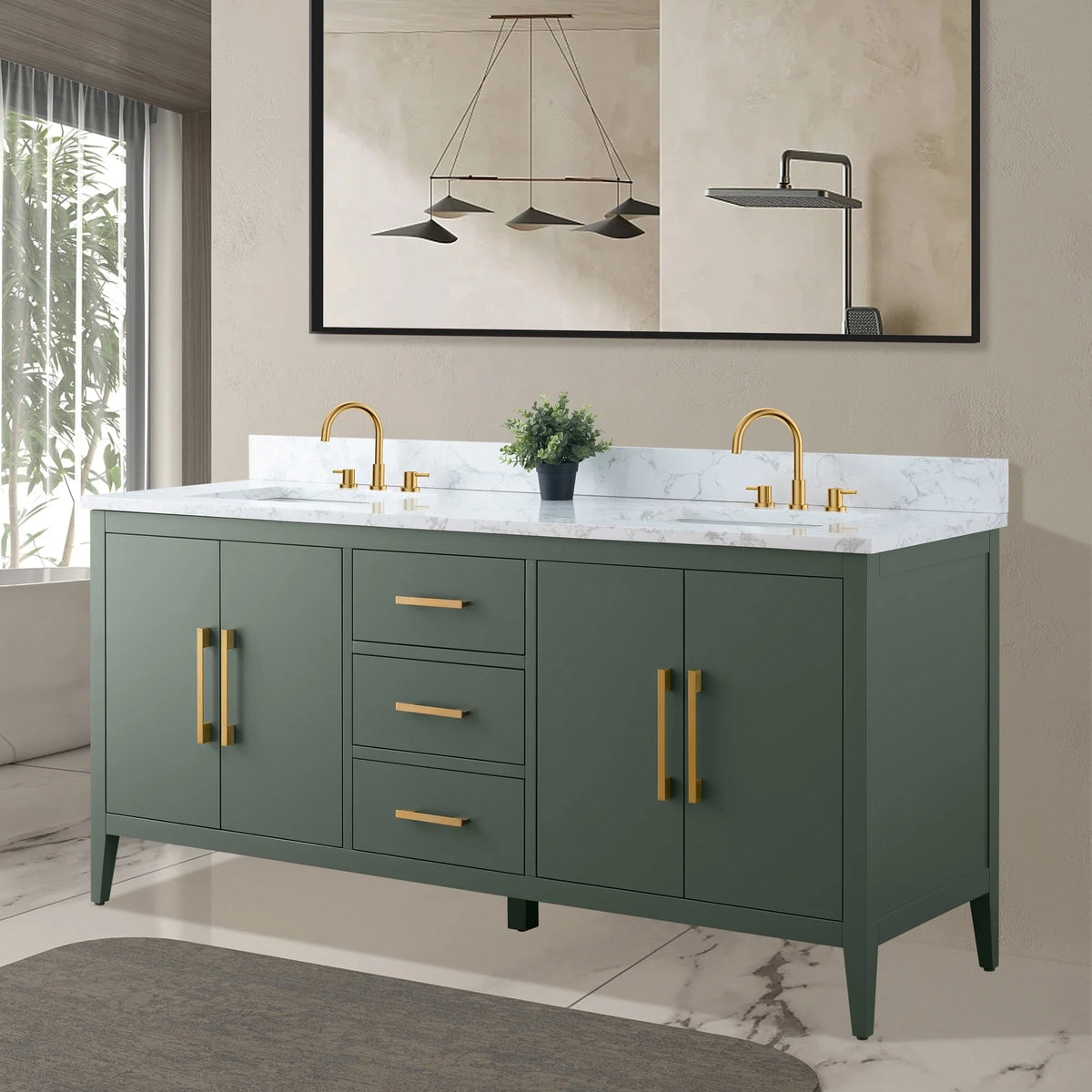 Mobile lavabo doppio Vanity Art 72 per bagno con piano in marmo composito