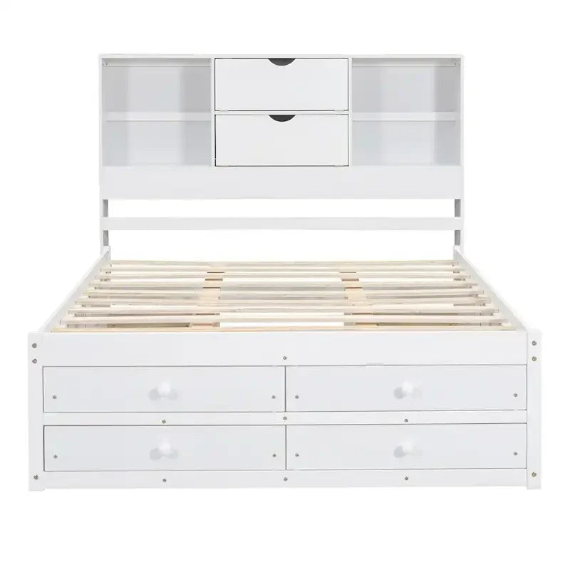 Letto a piattaforma King Size con testiera contenitore e 8 cassetti