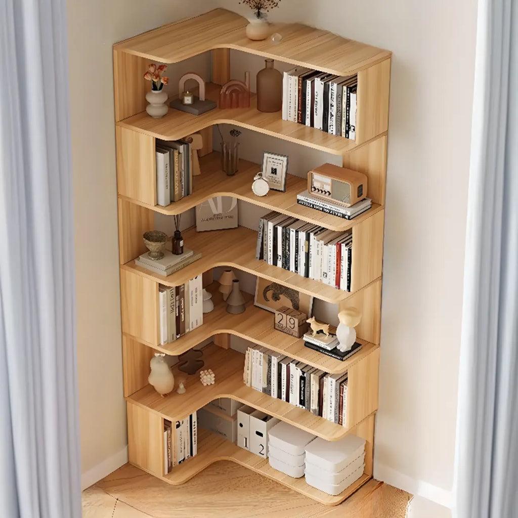 Libreria ad angolo in legno multistrato con 6 ripiani