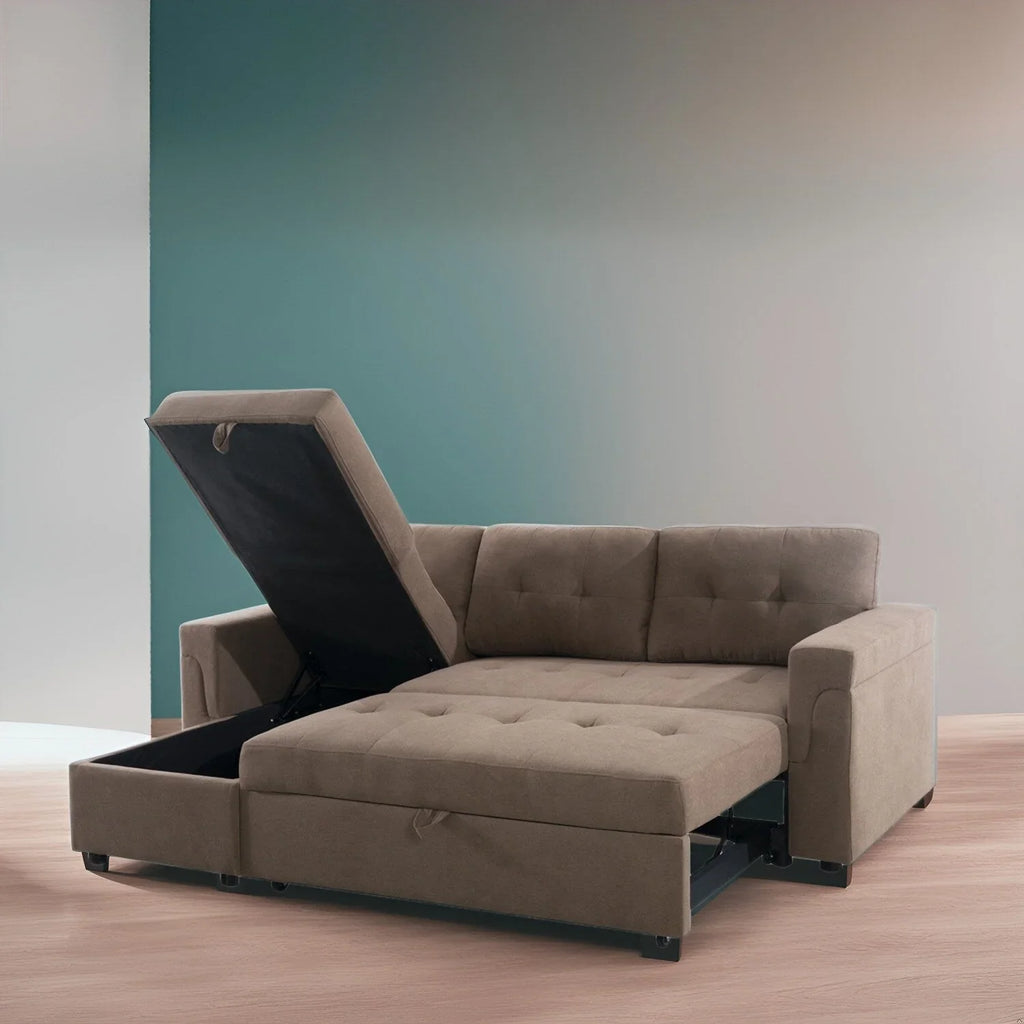 Divano componibile convertibile reversibile con letto estraibile, chaise longue con contenitore nascosto e gambe durevoli