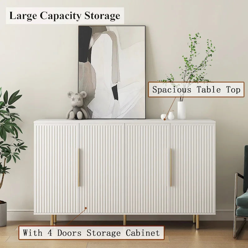 Credenza a buffet con ante decorative scanalate, Credenza in legno con maniglie in metallo, Mobile contenitore con ripiani regolabili