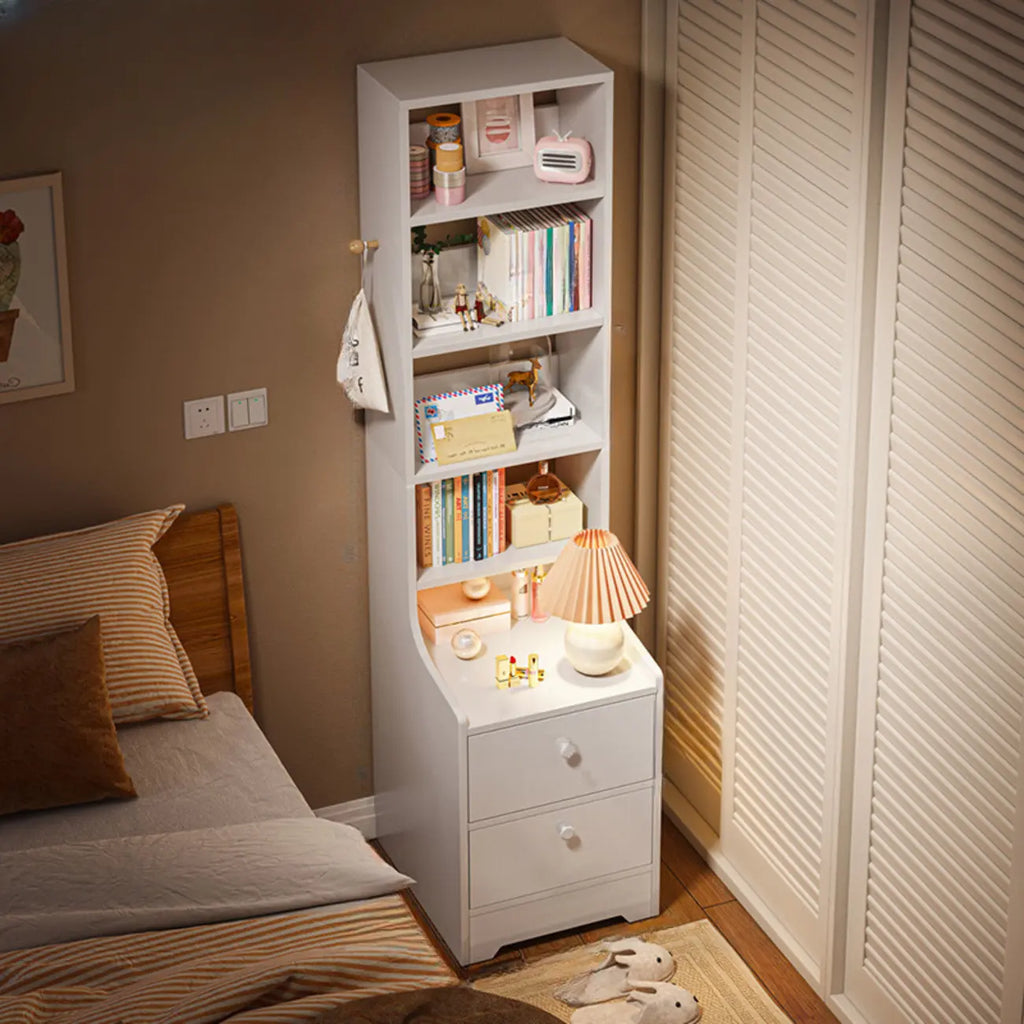 Comodino Semplice Bianco in Legno Naturale a 2 Cassetti