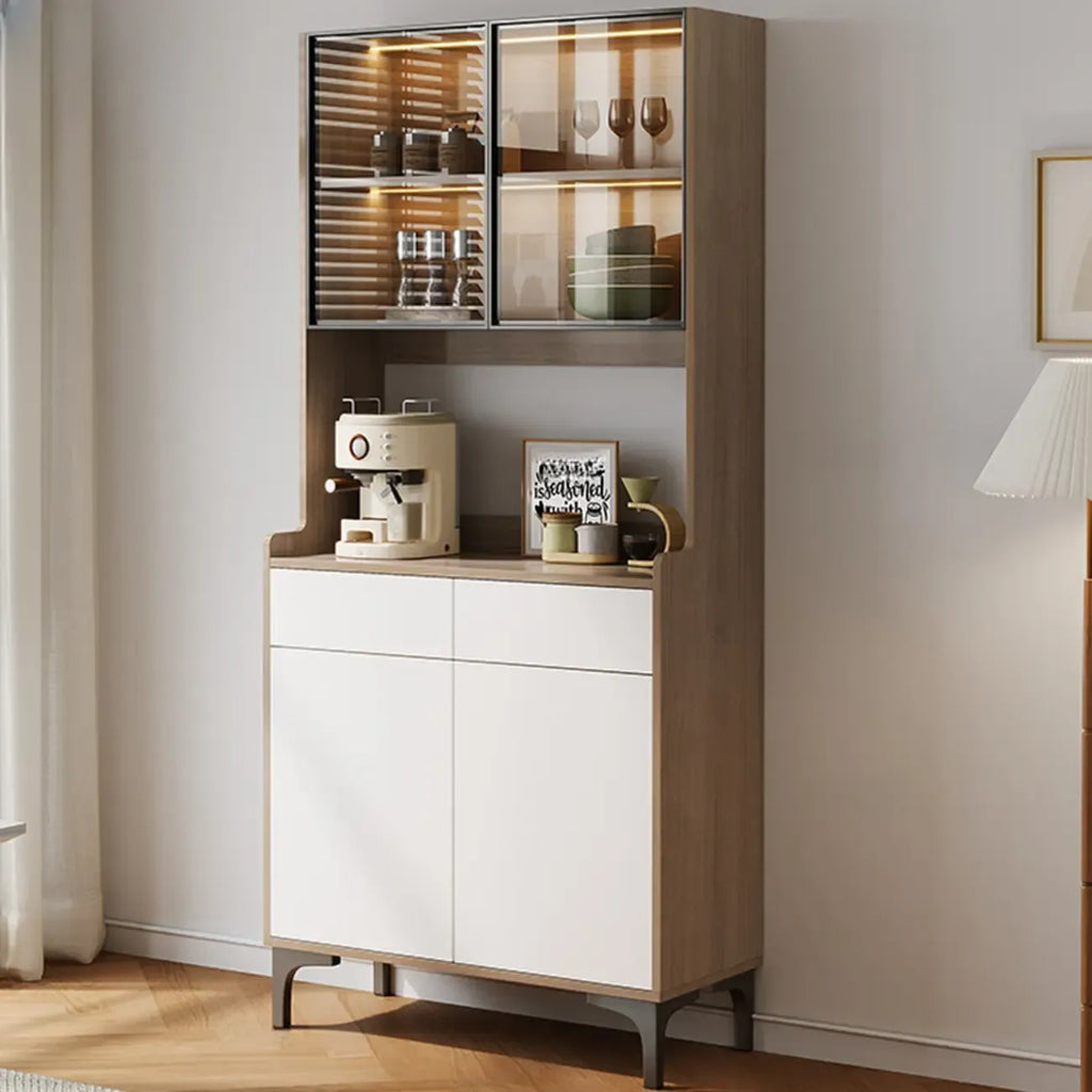 Credenza grande in legno e vetro con alzata superiore