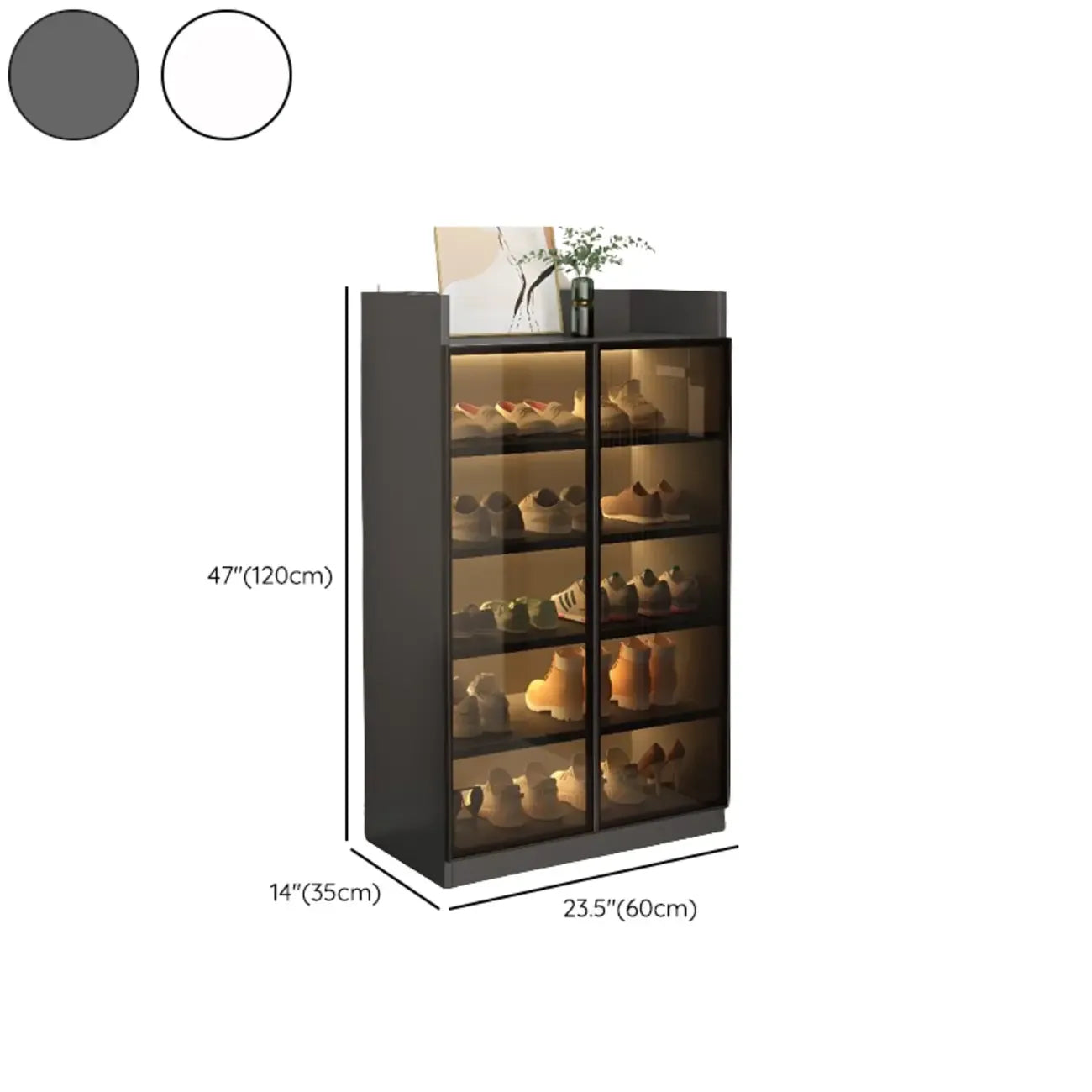 Scarpiera illuminata a LED con ripiani regolabili e ante trasparenti