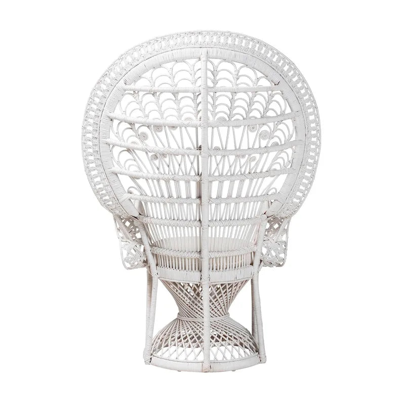 Poltrona a Pavone Moderna Bohemien in Rattan Naturale Bianco