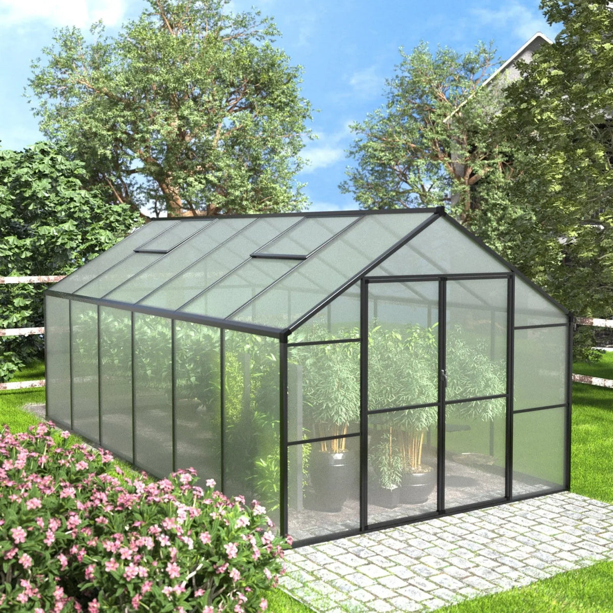 Serra da giardino calpestabile in alluminio VEIKOUS con sfiato regolabile sul tetto e porta con serratura, colore grigio
