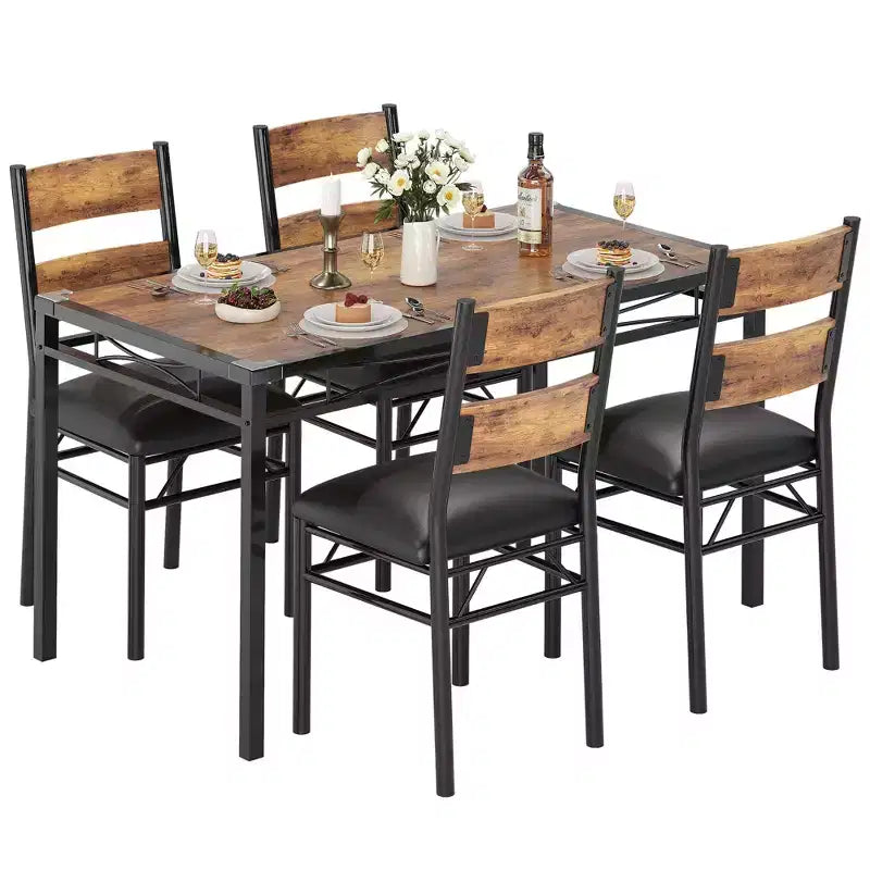 Set tavolo da pranzo per 4, con 4 sedie imbottite, set da 5 pezzi tavolo da cucina e sala da pranzo in legno con protezione angolare per cucina, appartamento, piccoli spazi
