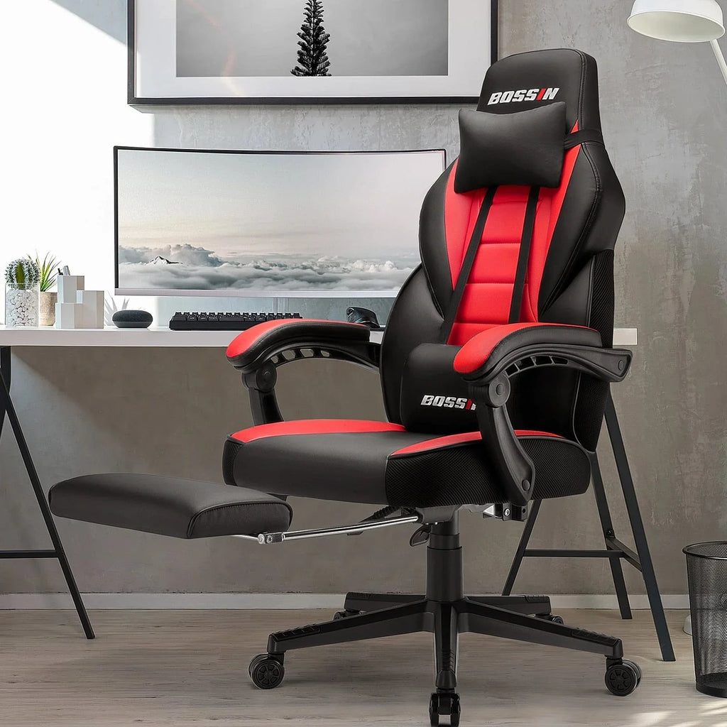Sedia da gaming BOSSIN Racing Style, sedia da gamer per persone robuste fino a 136 kg, sedia da computer con schienale alto