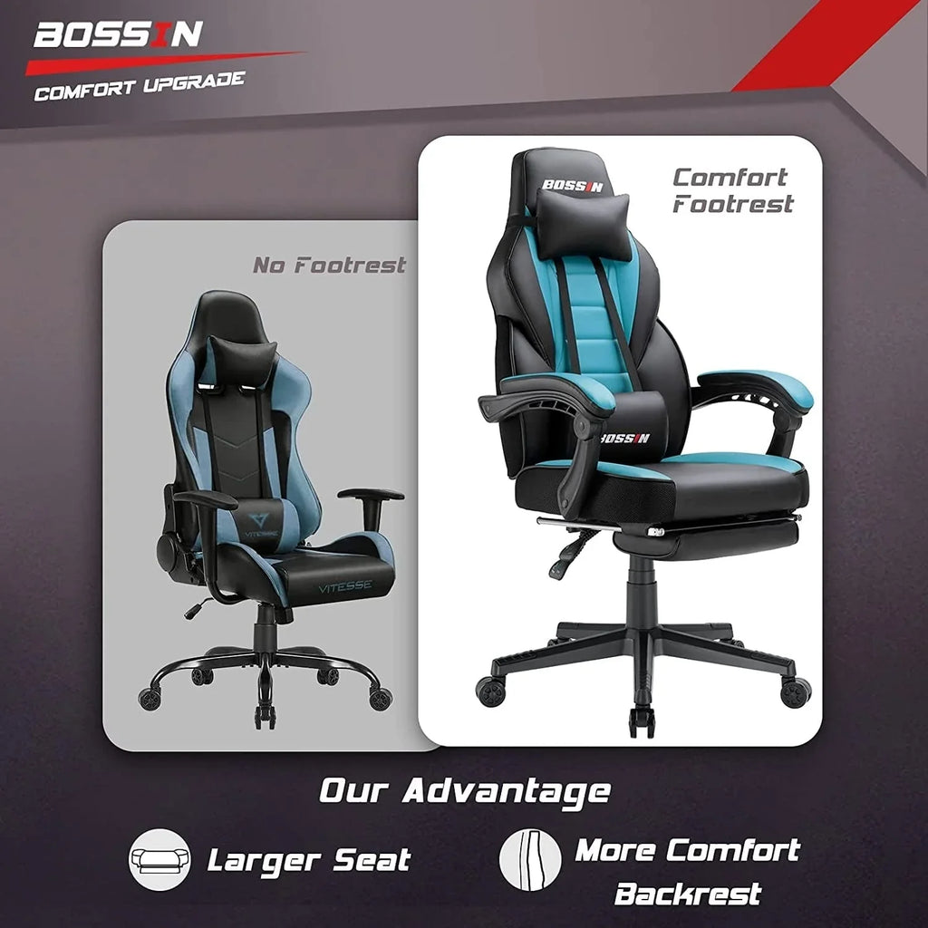 Sedia da gaming BOSSIN Racing Style, sedia da gamer per persone robuste fino a 136 kg, sedia da computer con schienale alto