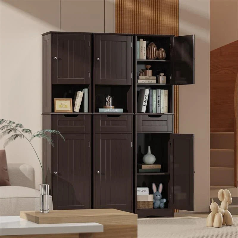 Mobile bagno alto 67 H, Armadietto portabiancheria stretto, Mobiletto contenitore con 2 ante e cassetto